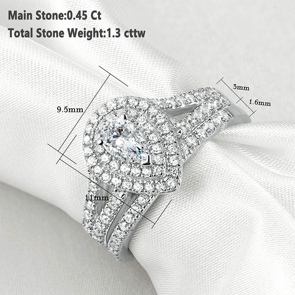 💎 1.3ctw CZ Pear Bridal Set – 925 Sterling Silver 💋 - Picture 2 of 5
